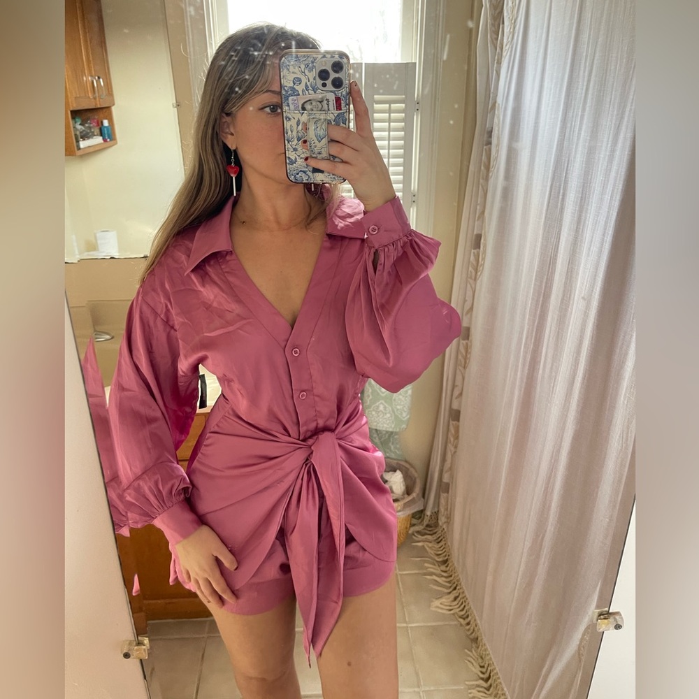 pink blu blush satin romper